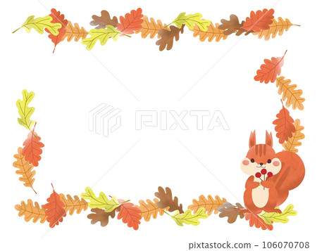 Autumn squirrel and fallen leaves frame watercolor style 106070708