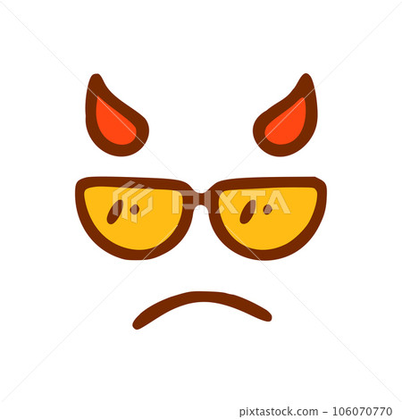 Sad devil with glasses face doodle icon. Emoticon in hand drawn style isolated on white background Sad devil with glasses face doodle icon. Emoticon in hand drawn style isolated on white background 106070770