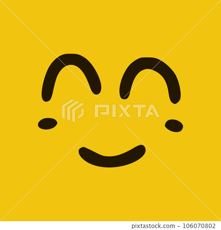 Cute happy face emoticon in doodle style yellow background. Vector Illustration 106070802