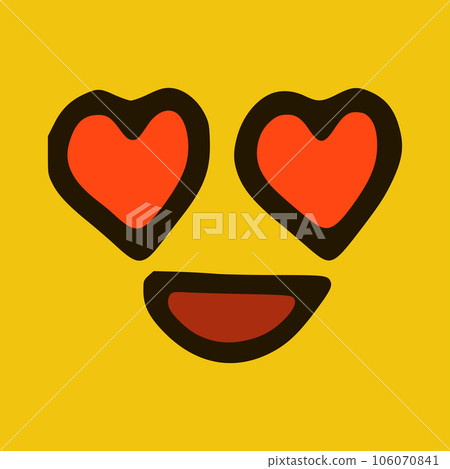 Emoticon in love in doodle style yellow background. Vector Illustration 106070841