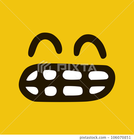 Funny happy face emoticon in doodle style yellow background. Vector Illustration Funny happy face emoticon in doodle style yellow background. Vector Illustration 106070851