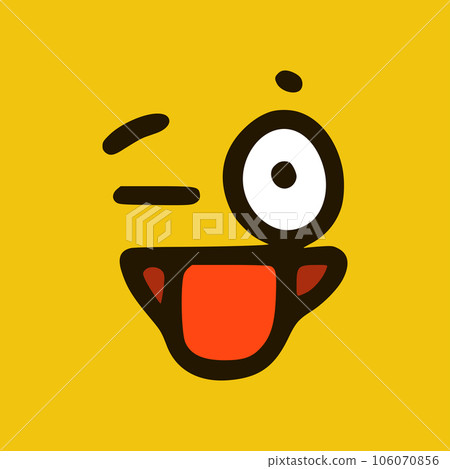 Cheerful emoticon showing tongue in doodle style yellow background. Vector Illustration Cheerful emoticon showing tongue in doodle style yellow background. Vector Illustration 106070856