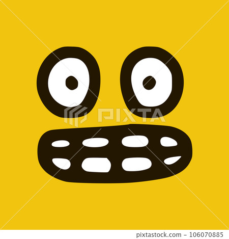 Emoticon showing teeth emoticon in doodle style yellow background. Vector Illustration 106070885