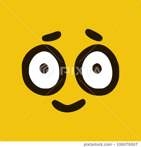 Cute happy emoticon in doodle style yellow background. Vector Illustration 106070887