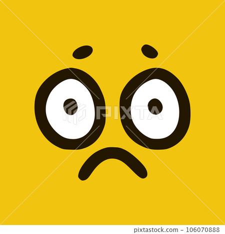 Sad face in doodle style yellow background. Vector Illustration 106070888