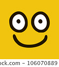 Happy face emoticon in doodle style yellow background. Vector Illustration 106070889