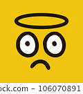 Sad holy emoticon in doodle style in doodle style yellow background. Vector Illustration 106070891