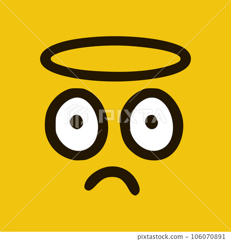 Sad holy emoticon in doodle style in doodle style yellow background. Vector Illustration 106070891