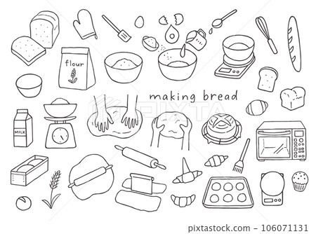 與麵包製作相關的手繪插圖集(單色) 與麵包製作相關的手繪插圖集(單色) 106071131