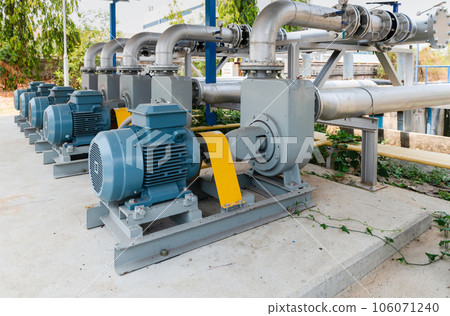 Large water pumps are used to pump wastewater into the wastewater treatment system. 106071240