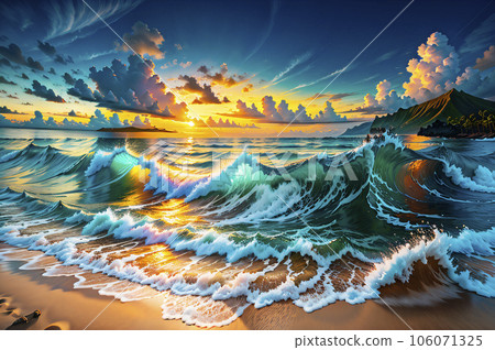 A tropical beach dyed in the sunset "AI-generated image" 106071325