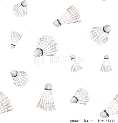 Seamless pattern badminton shuttlecock watercolor illustration. Hand drawn and isolated on a black background. Athletic lifestyle, sport design, textile Seamless pattern badminton shuttlecock watercolor illustration. Hand drawn and isolated on a black background. Athletic lifestyle, sport design, textile 106071432