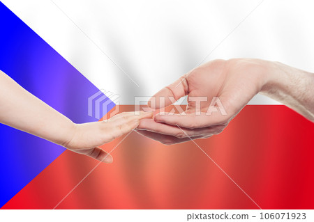 Czech baby and parent hands on the background of flag of Czech Republic Help Czech baby and parent hands on the background of flag of Czech Republic Help 106071923