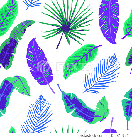 Vector seamless pattern with neon tropical leaves on white. Vector illustration Vector seamless pattern with neon tropical leaves on white. Vector illustration 106071925