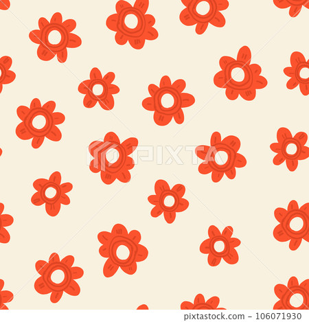Cute pattern with hand drawn red flowers, hand drawn daffodils, simple spring flowers. Kids flower pattern. Vector illustration Cute pattern with hand drawn red flowers, hand drawn daffodils, simple spring flowers. Kids flower pattern. Vector illustration 106071930