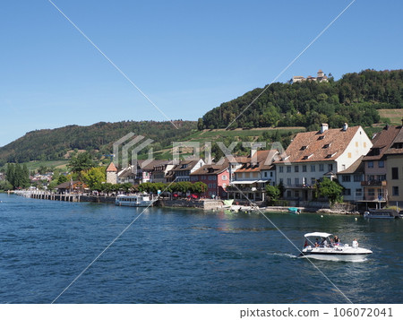 Riverside at STEIN am RHEIN town at canton Schaffhausen in Switzerland 106072041