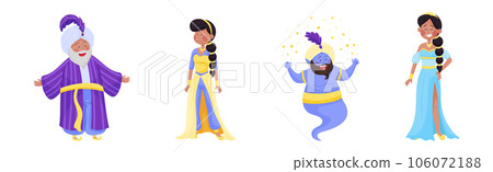 Man Sultan in Turban and Woman Princess from Arabian Fairy Tale Character Vector Set Man Sultan in Turban and Woman Princess from Arabian Fairy Tale Character Vector Set 106072188
