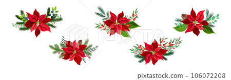 Christmas Flower Composition with Berry Twig and Branch Vector Set Christmas Flower Composition with Berry Twig and Branch Vector Set 106072208