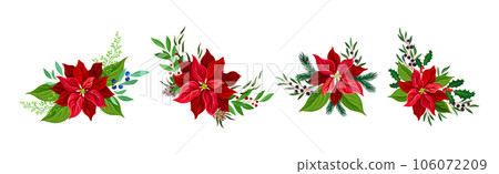 Christmas Flower Composition with Berry Twig and Branch Vector Set 106072209