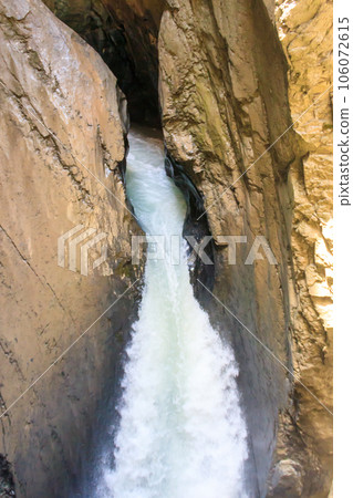 Trummelbach Falls are a series of ten glacier-fed waterfalls inside the mountain in Lauterbrunnen, Switzerland 106072615