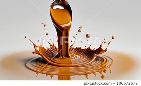 Delicious melted caramel texture. Flow, wave and drops splash caramels sauce. Sweet food design background. Delicious melted caramel texture. Flow, wave and drops splash caramels sauce. Sweet food design background. 106072672
