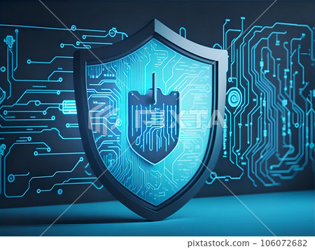 Cyber security and data protection of private information. Locks of blue shield concept. AI Generative 106072682