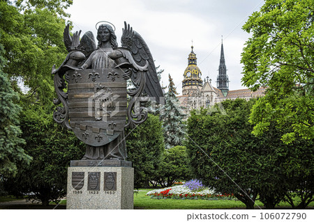Coat of arms and Saint Elisabeth cathedral in Kosice, Slovakia Coat of arms and Saint Elisabeth cathedral in Kosice, Slovakia 106072790