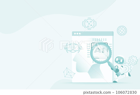 Artificial intelligence (AI) technology and research concept. AI robot augment microchip on real head for research, improvement, development, evolution, intelligent robot. Flat vector illustration. Artificial intelligence (AI) technology and research concept. AI robot augment microchip on real head for research, improvement, development, evolution, intelligent robot. Flat vector illustration. 106072830