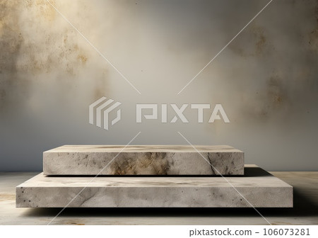 Abstract design of modern podium with empty concret. round concrete podium floor. Pedestal for display,Platform for design,Blank product,concrete room. AI Generative. 106073281