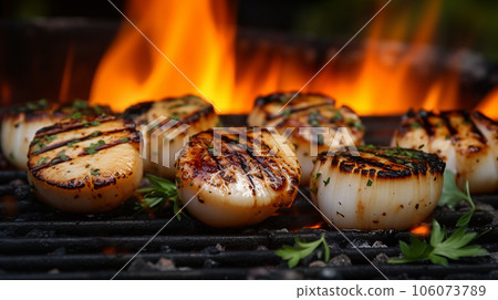 Grilled scallops with sauce Grilled scallops with sauce 106073789