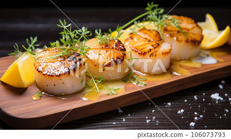 Grilled scallops with sauce Grilled scallops with sauce 106073793