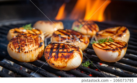 Grilled scallops with sauce 106073795