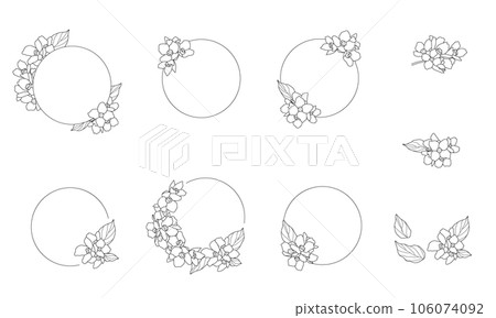 Doodle wreaths with flower leaves. Set of frames for wedding greeting cards designs. Silhouette of sketches isolated on white background. Hand drawn vector illustration. Doodle wreaths with flower leaves. Set of frames for wedding greeting cards designs. Silhouette of sketches isolated on white background. Hand drawn vector illustration. 106074092