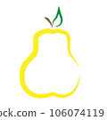 Yellow pear. Pear icon with twig and leaf isolated on white background 106074119