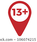 Red drop icon pointer with age limit 13 106074215