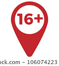 Red drop icon pointer with age limit 16 plus 106074223