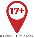Red drop icon pointer with age limit 106074225