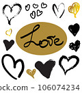 Hand drawn hearts black and gold lettering word love 106074234