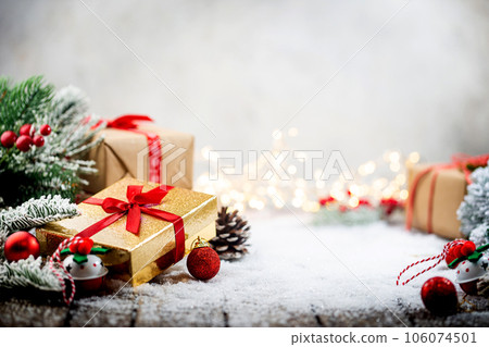 Christmas decorations on snow 106074501