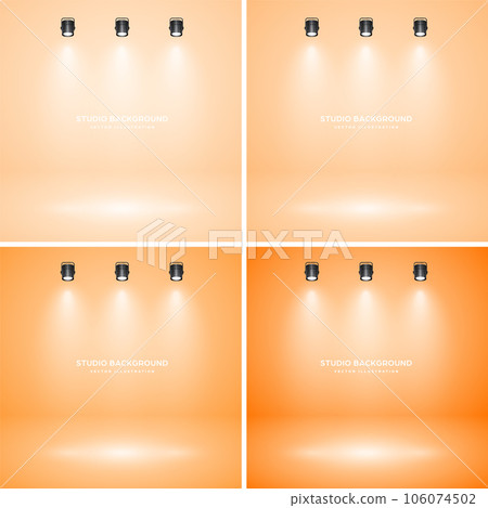 Empty yellow studio abstract backgrounds with spotlight effect. Product showcase backdrop. Stage lighting. Vector illustration 106074502