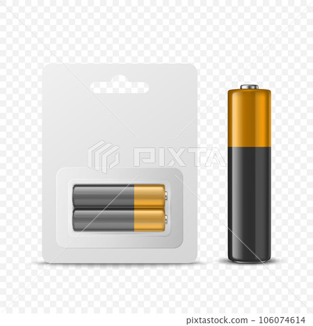 Vector 3d Realistic Two Alkaline Battery in Paper Blister and Battery Icon Set Closeup Isolated. AA Size, Horizontal Position. Design Template for Branding, Mockup Vector 3d Realistic Two Alkaline Battery in Paper Blister and Battery Icon Set Closeup Isolated. AA Size, Horizontal Position. Design Template for Branding, Mockup 106074614
