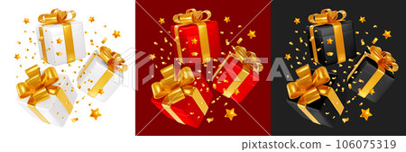 Flying Gift Boxes With Gold Bow 106075319