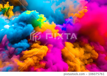 Explosion of colored powder abstract colored background. Multicolor splash of particles festival of colors powder burst exploding and splashing powder. Holy festival. 106075761