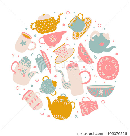 Kitchenware and Pottery Round Composition Design Vector Template Kitchenware and Pottery Round Composition Design Vector Template 106076226