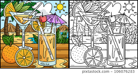 Summer Cocktail on the Beach Coloring Illustration Summer Cocktail on the Beach Coloring Illustration 106076283