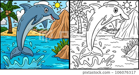 Summer Dolphin Jumping Out of Water Illustration Summer Dolphin Jumping Out of Water Illustration 106076317