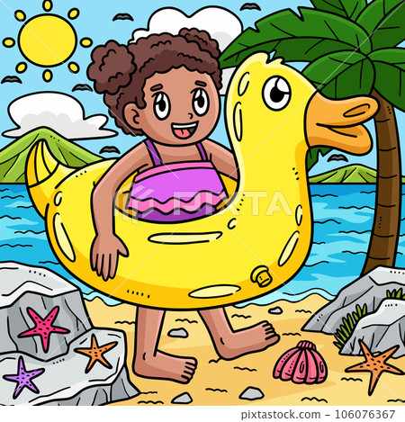 Summer Child with Swim Ring Colored Cartoon  106076367