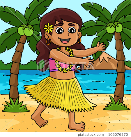 Girl doing the Hawaiian Dance Summer Colored  106076370