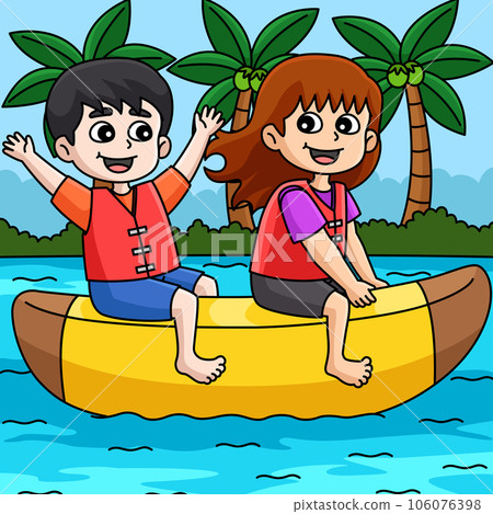 Children Riding a Banana Boat Summer Colored  106076398