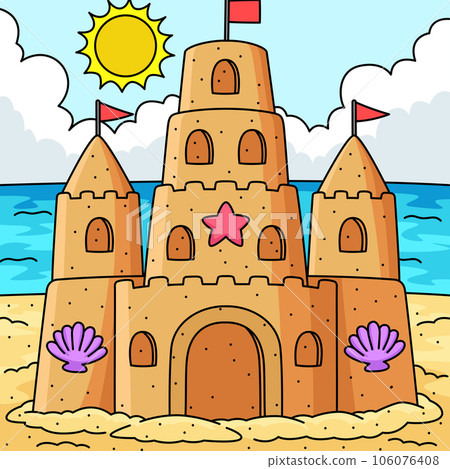 Sandcastle Summer Colored Cartoon Illustration 106076408